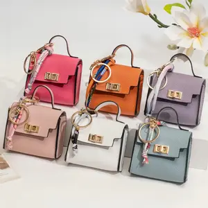 Mini Square Bag Pendant Keychain - High Quality Leather with Colorful Strap, Cute Car Keychain & Bag Charm Accessory