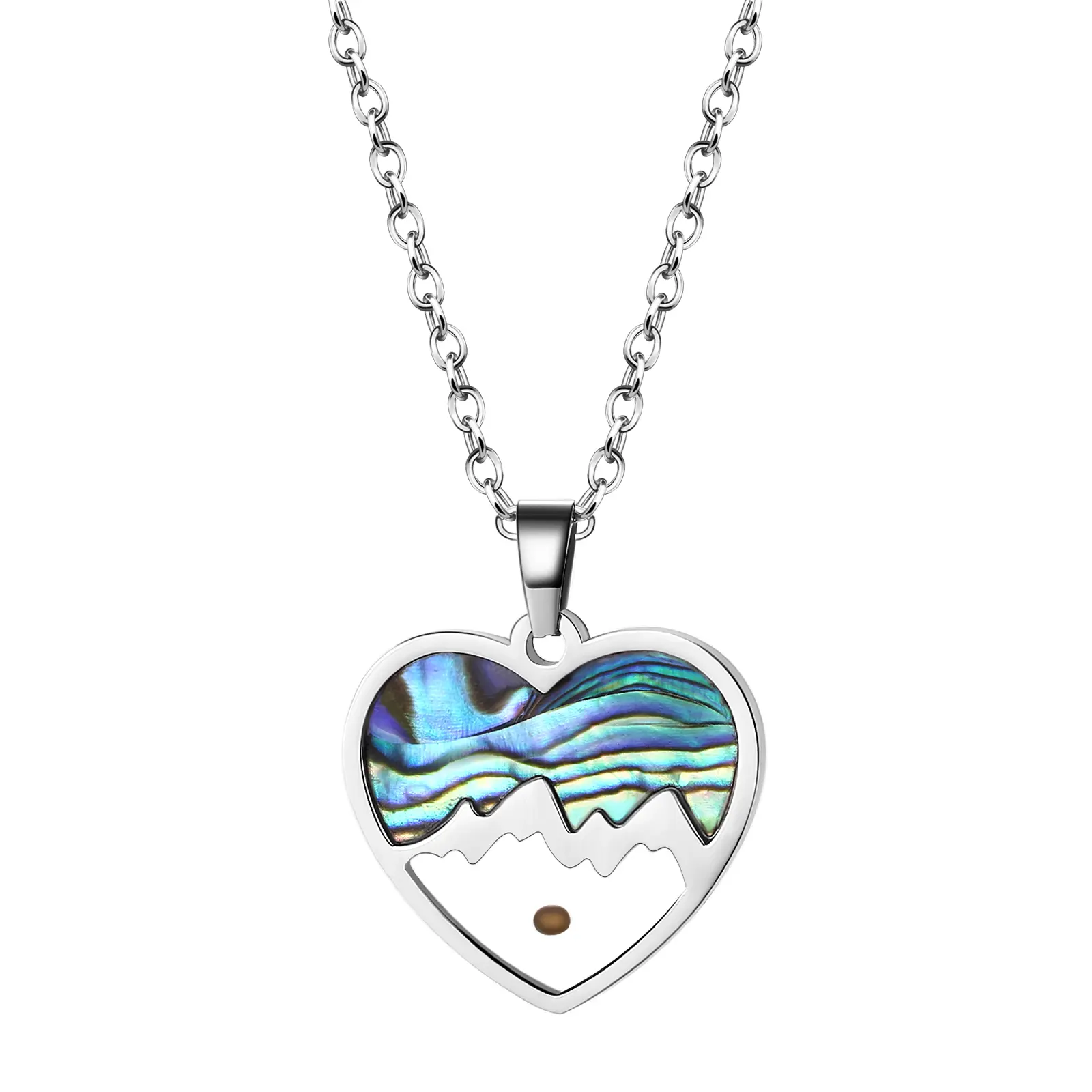 OIDEA Women's Mustard Seed Mountain Necklace - Silver-Tone, Heart Abalone Shine Pendant, Stainless Steel Christian Faith Inspirational Gift, 17.71"+1.97" Adjustable Chain, Daily Wear Costume Jewelry, Summerwins, Daily Wear Necklace, Easter, Abalone Shell,