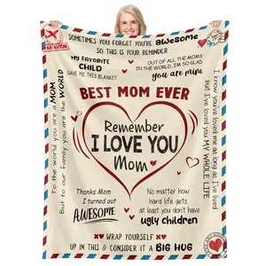 Sentimental Gift for Mom  Blanket Soft Printed Pattern & Text Best Mom Ever Remember I Love You Mom Ideal for Mother's Day, Mom's Birthday Gifts Perfect for Bedroom, Living Room, Sofa, Camping Multi-Scene Use