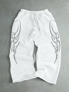 Elastic Casual Street Vintage Loose Fit Waist Pants, Gothic Graphic Pattern Print, Comfortable Fashion Sweatpants for Trendsetters, Streetwear