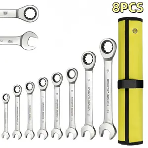 Industrial-Grade 8-Piece Dual-Use Short-Handle Ratchet Wrench Set 72-Tooth 180-Degree Rotation Eco-Friendly Manual Tools Quick-Release Hardware Tools Multi-Purpose