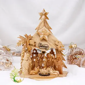Wooden Nativity Set | Holy Land Christmas decoration nativity scene with silent night music box