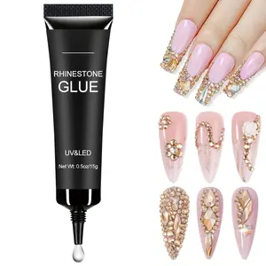Nail Rhinestone Glue for Nails, Super Strong Gel Nail Glue for Nail Charm, 3D Nails Bling Gel for Nail Decoration Gem Nail Art Jewel Diamonds