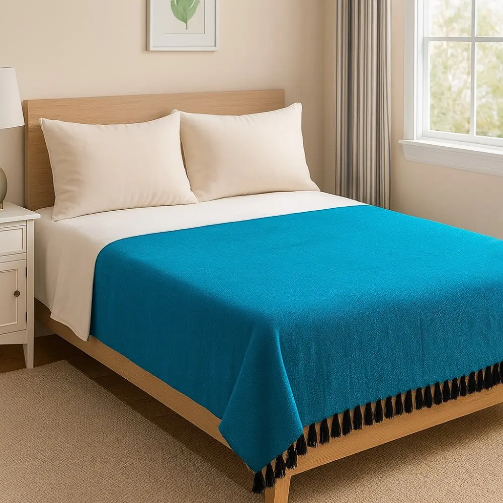 Solid Aqua Blue Mexican Blanket