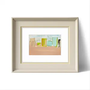 Original Abstract Watercolor Landscape Painting Fine Art Print, Size 6x8, Blue, Pink, Green, Peach, Abstract Artwork, Wall Decor