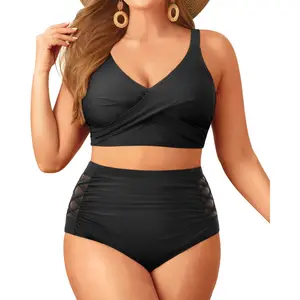 Tempt Me Plus Size Two Piece Swimsuit - High Waisted Bikini Set Tummy Control Bathing Suits for Women