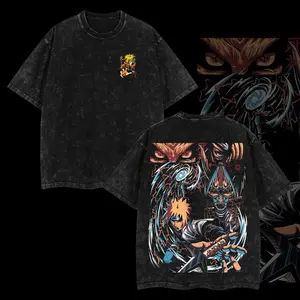 Naruto "Minato vs Obito" Vintage Oversize Unisex Anime Washed Heavyweight Cotton T-shirt,anime lover,anime merch fan, outfits men,boys merch