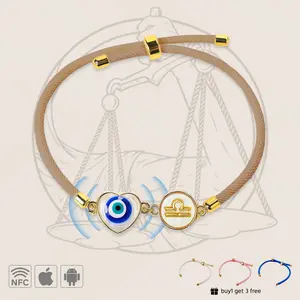 Libra "Harmonious Soul" NFC Smart Oracle Bracelet Set - Heart Evil Eye & Mother of Pearl Zodiac Charm (Includes 4 Interchangeable Cords)