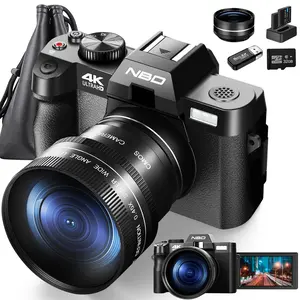 NBD 48MP Digital Cameras for Photography with WiFi & App Control,4K Autofocus Vlogging Camera for Tiktok with 16X Zoom, 32GB TF Card, Dual Batteries, 52mm Wide Angle & Macro Lens (Black)