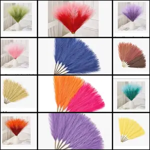 30pcs Faux Pampas Grass Pink Orange Fall Decor, 17.7inch Short Artificial Pompous Grass Fluffy Fake Pompas Branches Vase Filler Flower Arrangement for Home Party Outdoor Wedding Decor