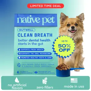 Native Pet GutWell Clean Breath - Dog Breath Freshener & Dog Dental Powder - Teeth Cleaning to Reduce Plaque & Tartar - Promotes Fresh Breath with Targeted Triple-biotic Dental Care Blend