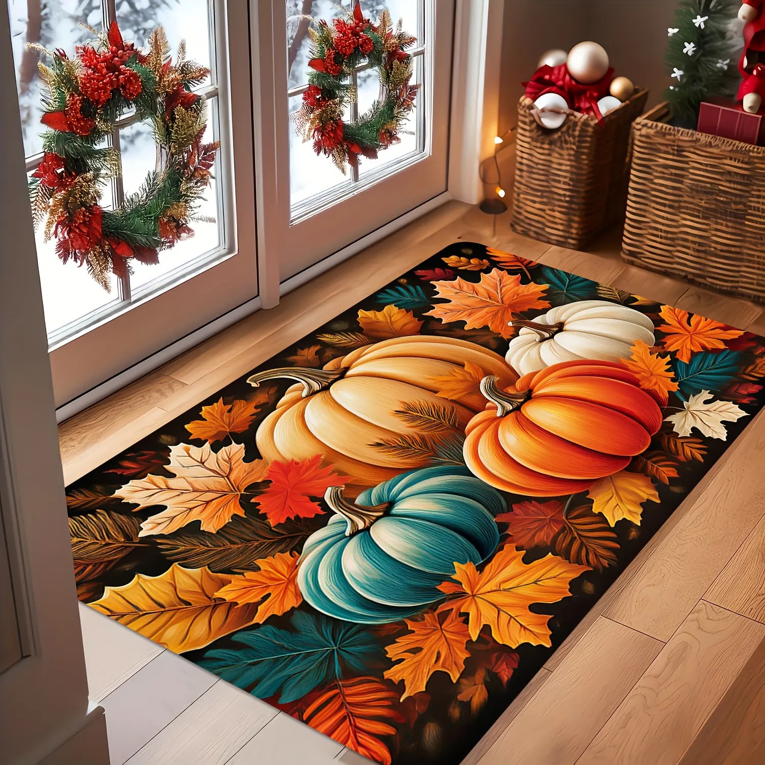 1pc Thanksgiving Day Harvest Pumpkin Doormat And Leaf Patterned Door Mat for Fall Decorations And Home Entrance Welcome Rugs Best for Christmas, Perfect for Thanksgiving Day Door Mat