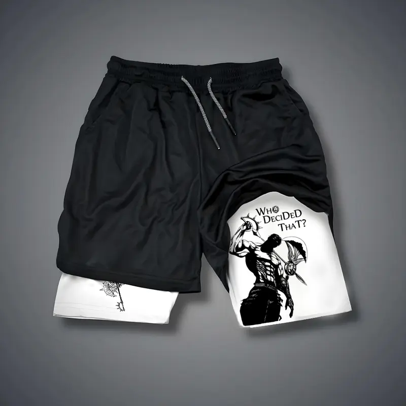 80s 90s Double-Layer Sports Shorts Graphic Shorts Black Camo Streetwear Shorts Men Outfits Men Vacation Outfits Shorts