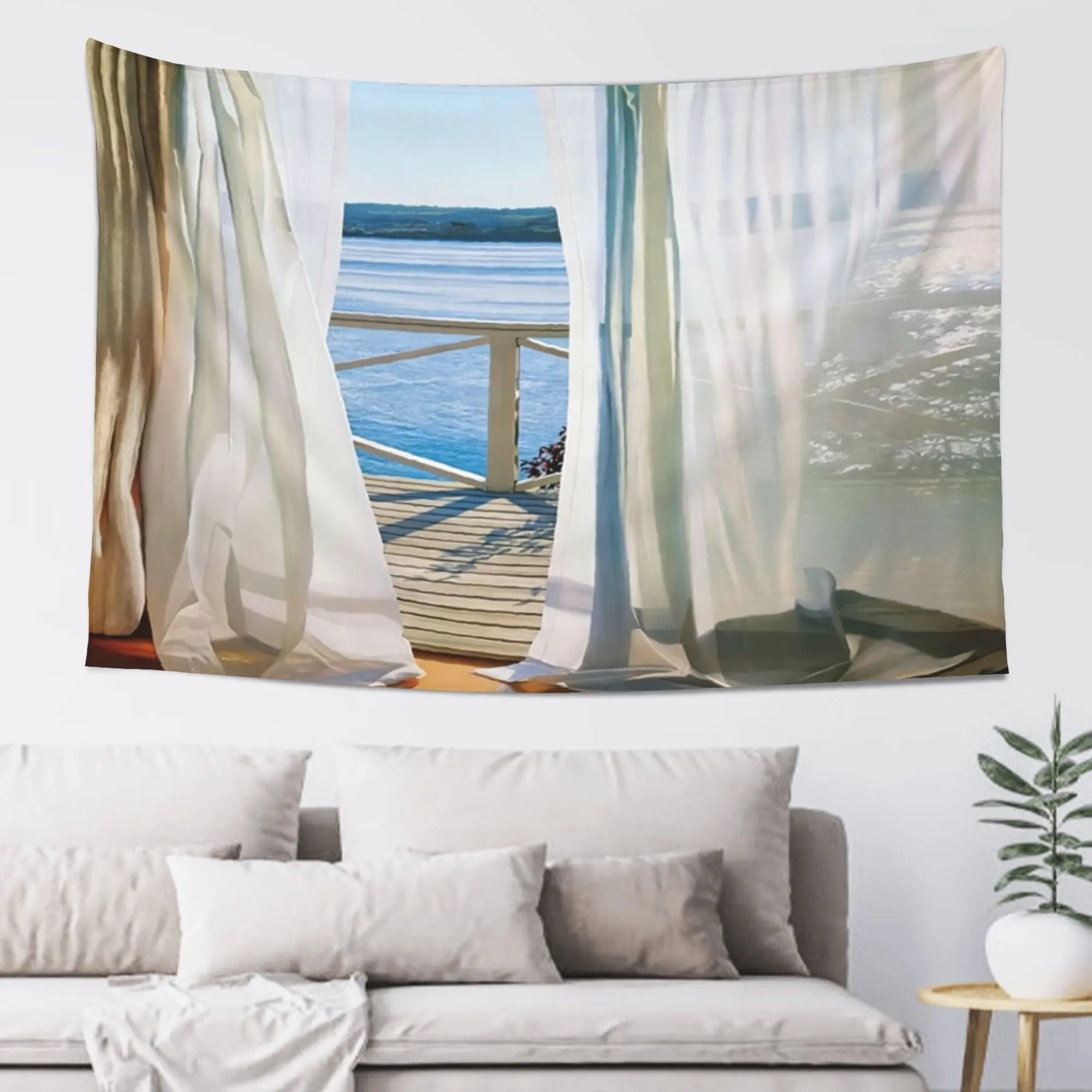 Rectangular Synthetic Polyester Ocean View Window Tapestry, 5x3Ft Indoor-Outdoor Banner Wall Hanging for Bedroom, College Dorm Home Decor & Gift (Suitable for Cave Walls, Outdoors Use)