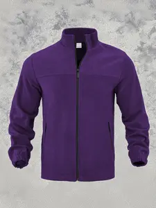 Men's Fleece Sherpa Jacket, Outdoor Zipper Stand Collar Coat, Winter Spring Autumn Outerwear, Casual Daily Wear, Men's Clothin，、Zip Up Jacket，Men's Clothing