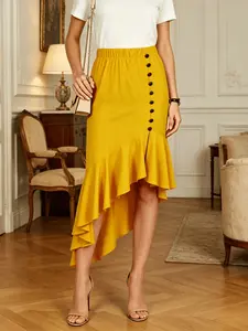 Spring Summer Fashion Solid Color Single Button Asymmetrical Fish Tail Bodycon Midi Skirt, Trendy Women's Dress for Casual Wear