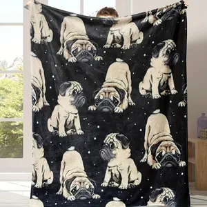 Pug & Star Animal Design Flannel Blanket - Soft Skin-Friendly Cuddly Bedspread, Multi-Use Cover for Sofa & Nap - Adorable Color-Fillable Textile for Dog Lovers, Animal Design Blankets, Cuddly Blankets