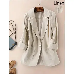 Women’s Lightweight Linen Blazer for Spring/Summer, Long Sleeve, Solid Color, Casual, Single-Breasted Suit Jacket, Outerwear Coat