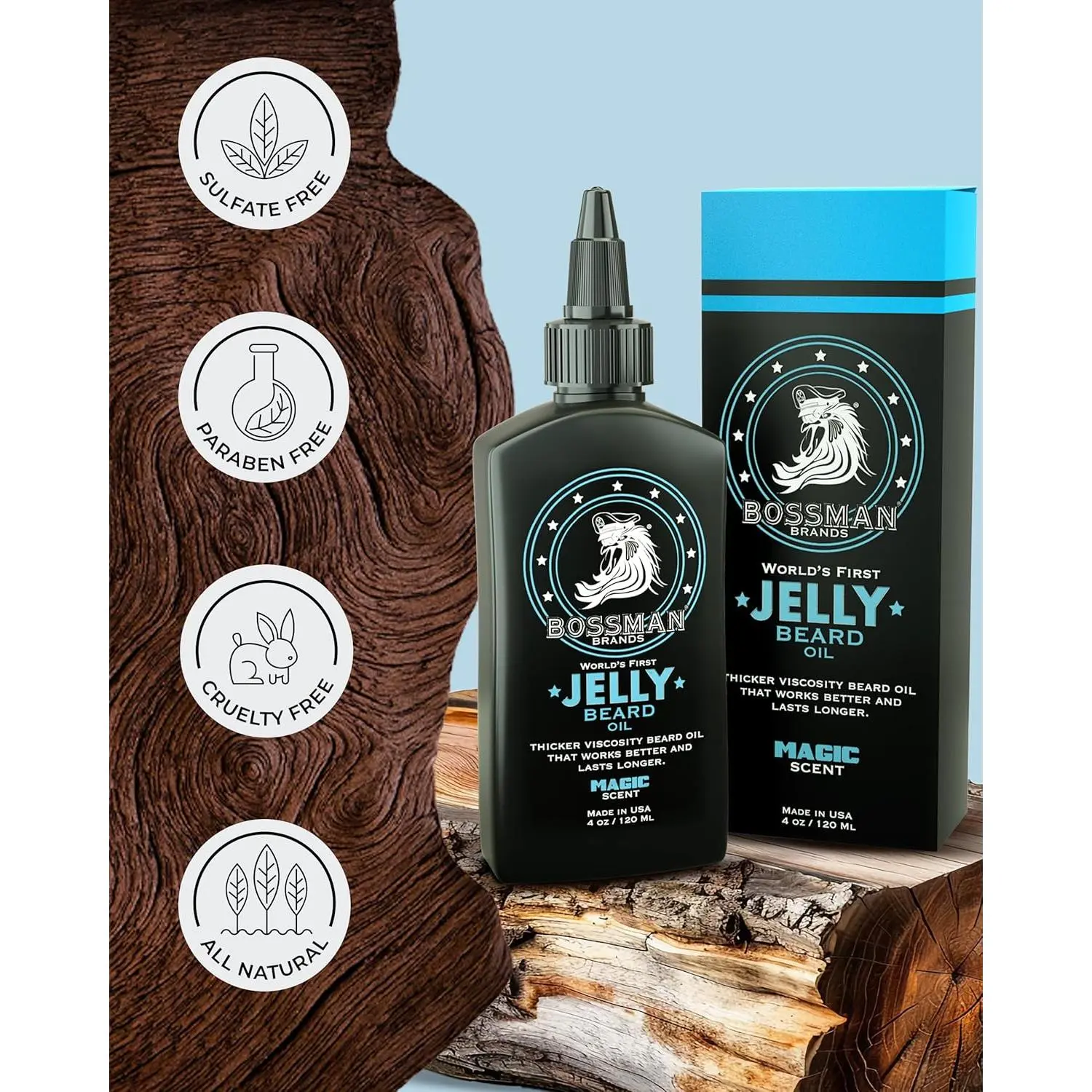 Bossman Jelly Beard Oil for Men (4 oz, Magic Scent) – Softens, Moisturizes & Conditions with Natural Ingredients Bossman Jelly Beard Oil for Men (4 oz, Magic Scent) – Softens, Moisturizes & Conditions with Natural Ingredients