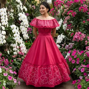 Pink Traditional Mexican Embroidered Alcatraz Dress – Handmade Special Edition.