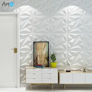 New Art3d 19.7in x 19.7in Diamond Design 3D Wall Panel, 12 Tiles, 32 Square Feet, Whit