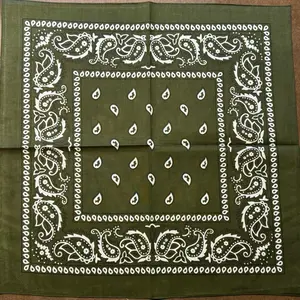 Dark Green and White Extra Large Paisley Floral Design Huge 27” Olive Cotton Scarf for Men and Women