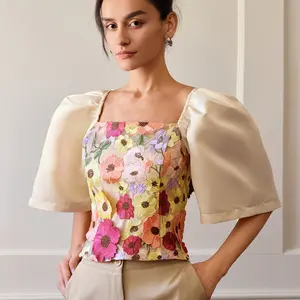 Women's Modern Filipiniana Design Tops,elegant and comfortale, puff sleeve Shirt,in any occasion