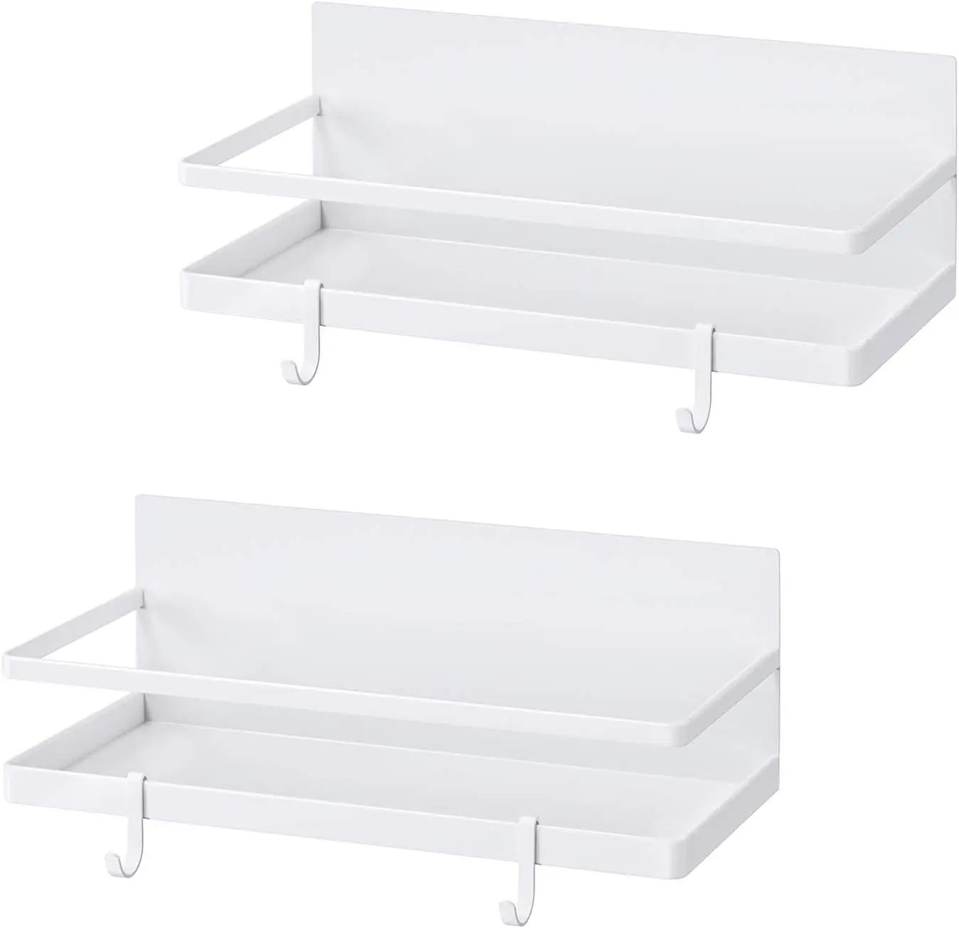 Rack with 4 Removable Hooks,    Shelf for Spices, Cooking Oils, Salt, Pepper, Works Perfectly on the Side of Refrigerator for Small Kitchen/Apartment (White)