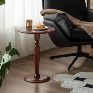 Wayshome 100% Solid Oak Round Pedestal Side Table for Living Rooms, Small Drink Tables for Small Spaces, Tall End Table for Bedroom, Corners, and Nursery (Black oak/Aspen wood, 15.75" D x 21.26" H)