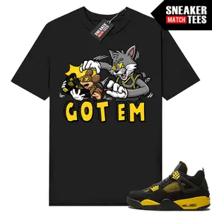 Thunder 4s shirts to match Sneaker Match Tees Black "Got EM Cartoon"