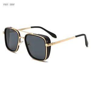 Steampunk Polarized Sunglasses  Men, Vintage Side Shield Shades with Luxury Gold Metal Frame, UV400 Retro Fashion Eyewear  Driving, Motorcycle glasses LED Light Blocking Stickers for, Alloy, Polarised Lens