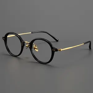 Lightweight Design | Elegant Vintage Tortoiseshell Round Eyeglass Frame – Gold-Tone Titanium High-Quality Eyewear for Anti-Eye Strain