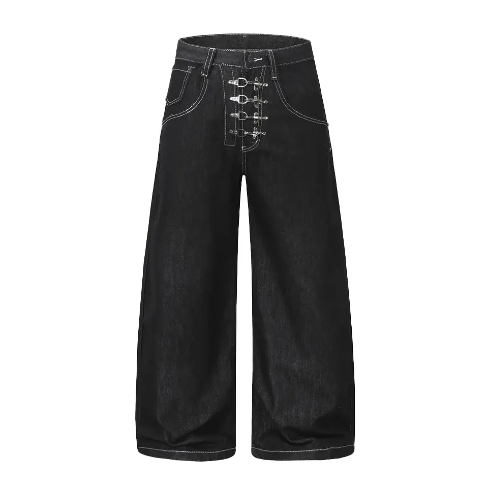 Inflation Baggy Button Metal Button Design Jeans Street Y2K Style Fashion Design Casual Pants StreetwearDenim Boot Cut Pocket