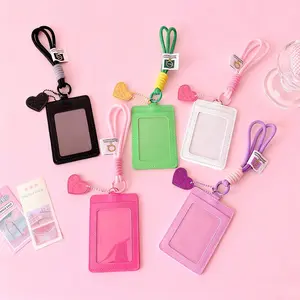 Vertical Dual Card Holder Lanyard Case for Girls, Solid Color Three-Inch Instant Photo Star Chaser Card Case School ID Card Bag Removable Cardholder