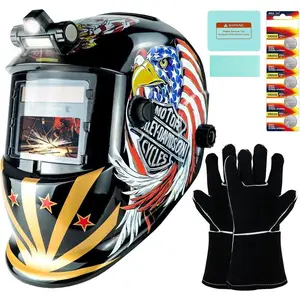 Welding Helmet Auto Darkening Welding Hood 1/1/1/2 Top Optical Clarity Wide Shade 9-13 Welder Helmet with Light True Color Welding Mask with Welding Gloves (KTS-HD103)