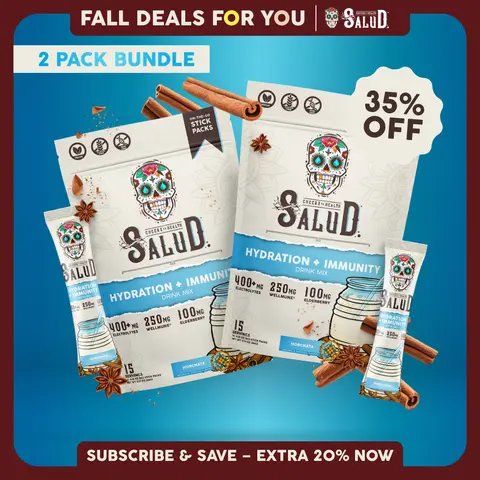Salud 2-in-1 [Hydration + Immunity - Horchata Duo] Electrolytes Powder, Agua Fresca Drink Mix, Elderberry, Wellmune, Dairy & Soy Free, Non-GMO, Gluten Free, Vegan, 1g Sugar (2-Pack, 30 Servings)