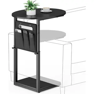 C Shaped End Table, Adjustable Height Small Side Table for Couch and Recliner, 32" Tall Couch Side Table Slide Under Sofa Tray Desk with Storage Bag for Living Room and Bedroom, Black