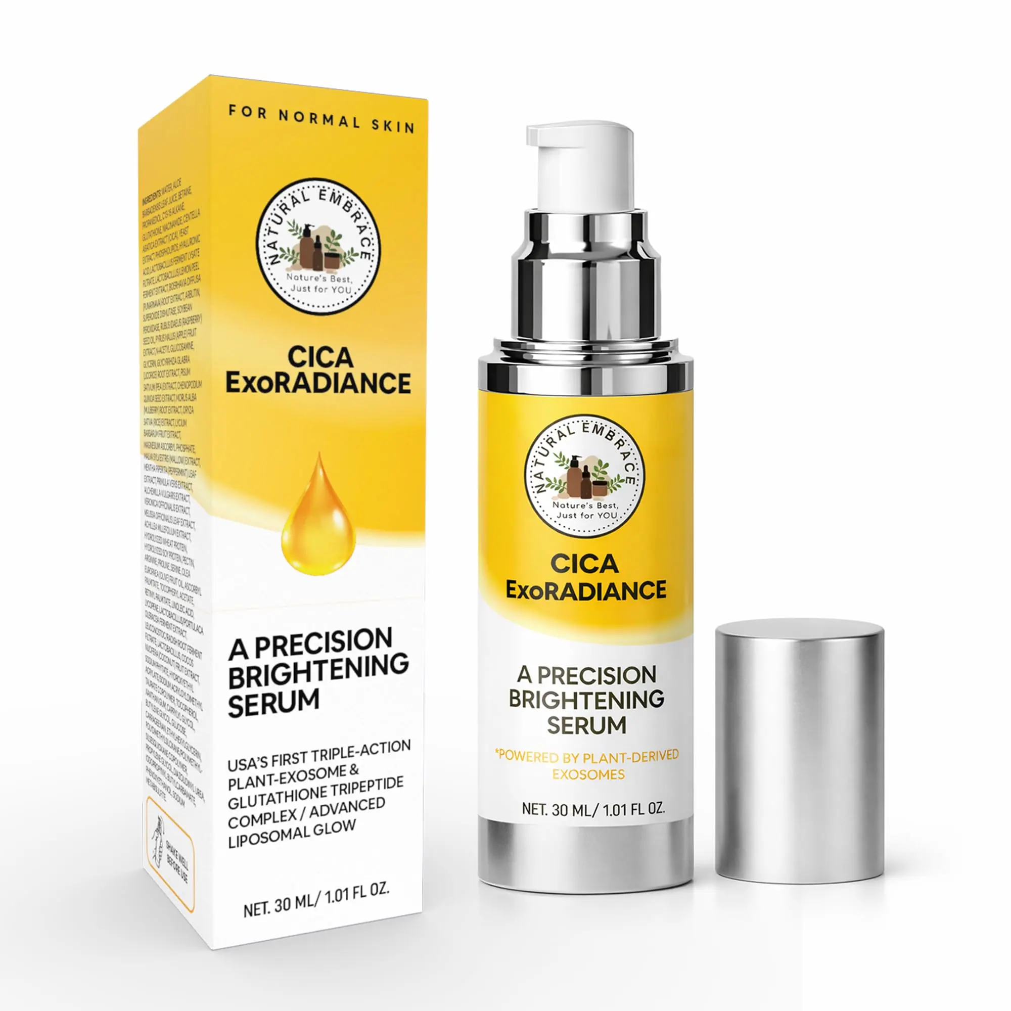 Natural Embrace CICA ExoRadiance Serum – Soothing Hydration with Glutathione Tripeptides, Niacinamide, Red Raspberry & Advanced Biofermented Extract, HA Liposomes for Smooth, Healthy-Looking Skin – 1 fl. oz