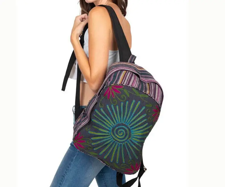 Sun Embroidery Boho Backpack