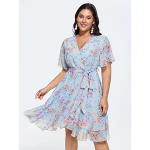 Floral Breeze Print Wrap Tie Mini Dress