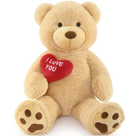 Tezituor Extra Soft Fluffy Giant Teddy Bear - PP Cotton Filled Cuddly Stuffed Animal, Heart-Theme Red Toy (1ft/3ft/4.3ft/6ft), Fluffs After Unpack, Ideal for 3+ Yr Children & Adults, Valentine’s/Birthday Gift, Decoration (Teddybeargirl)