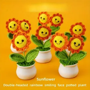 Sunflower Potted Plant, 1 Count Handmade Crochet Sunflower, Simulated Flower Potted Plant, Artificial Flower Arrangements, Home Decor Supplies