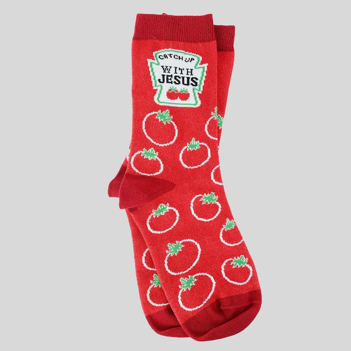 Women's Novelty Crew Socks, Cute Red Religious Ketchup Graphic, Breathable Cotton-Polyamide Blend for Adults, Fits