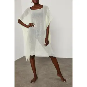 White Kimono and Beach Cover up Crewneck Breathable Casual