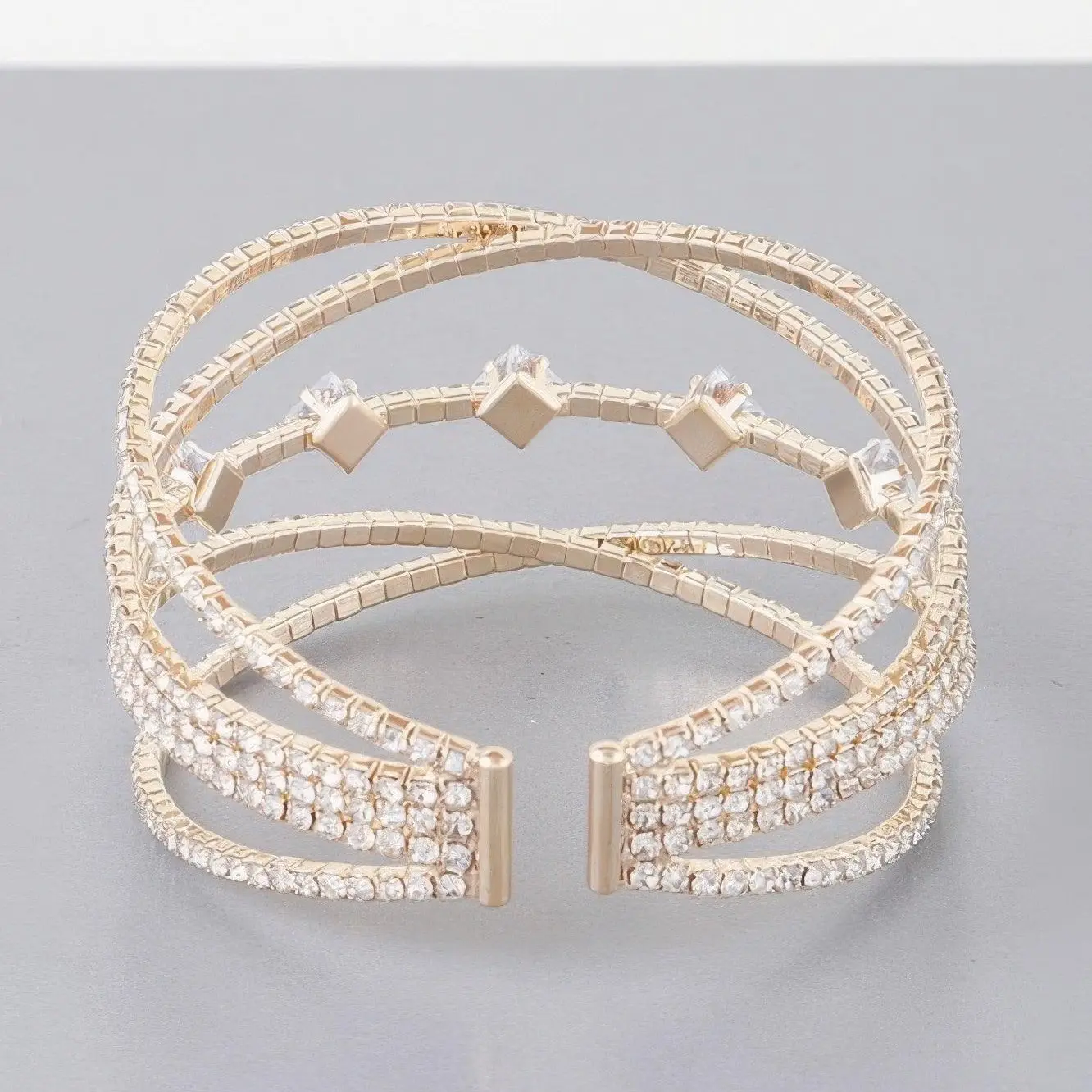 Rhinestone Cubic Zirconia Round Cuff Bracelet