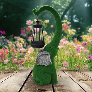 1PC green plush elephant lantern, holiday decoration, Valentine's Day gift, auspicious elephant, courtyard, indoor and outdoor home decoration