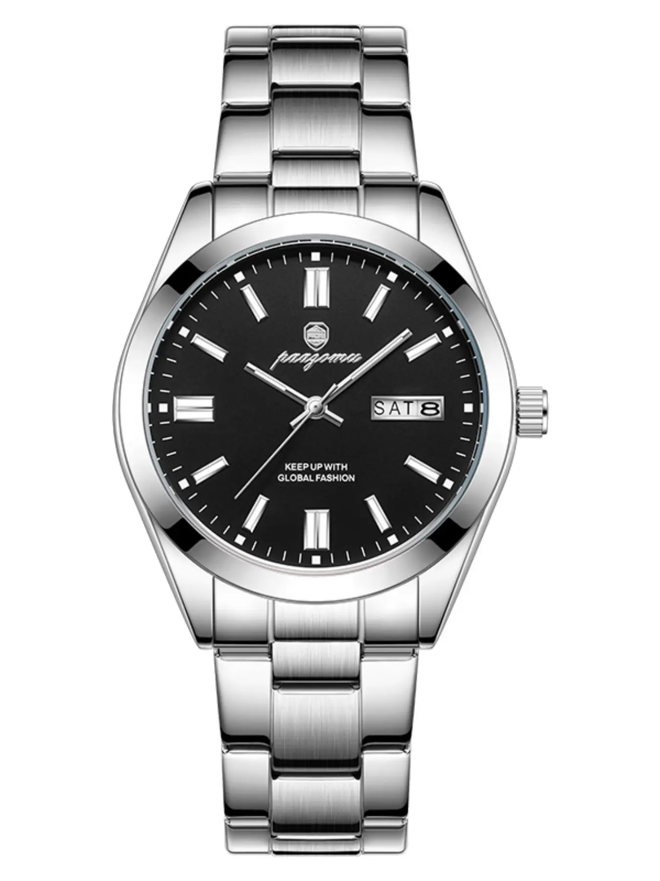 Paazomu Men's Analog Quartz Watch, Day Date Display, Stainless Steel Band, Waterproof, Fashionable Wristwatch for Men, Analog Watches
