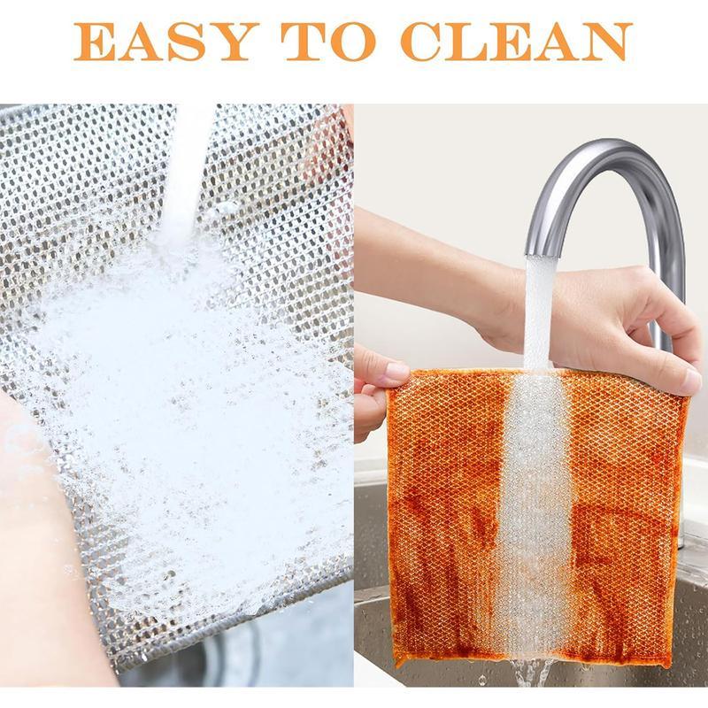 Kitchen cleaning cloth effectively removes stains and oil stains-20 Counts Dishwashing Rags，Multipurpose Non-Scratch Wire Dishcloths for Wet and Dry Use, Reusable Wire Cleaning Cloths for Kitchen, Sinks, and Pans Silver Removable, Washable & More