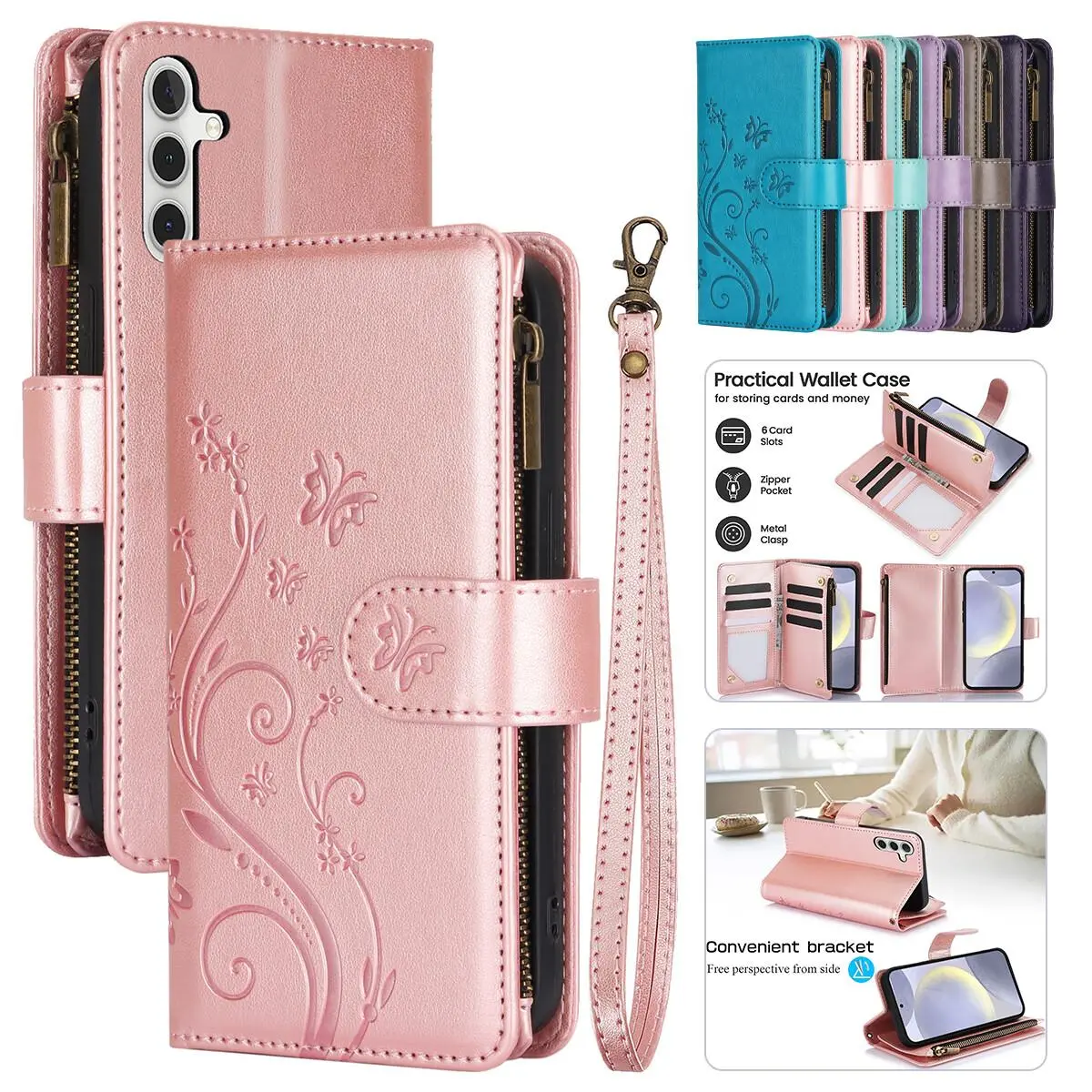 Oceantree Magnetic Leather Zipper Wallet Phone Case for Samsung Galaxy S26 S25 S24 Ultra S23 S22 S21 S20 FE - Shockproof Protection, Dustproof, Lightweight, Card Slots, Magnetic Closure, Mobile Phone Accessories