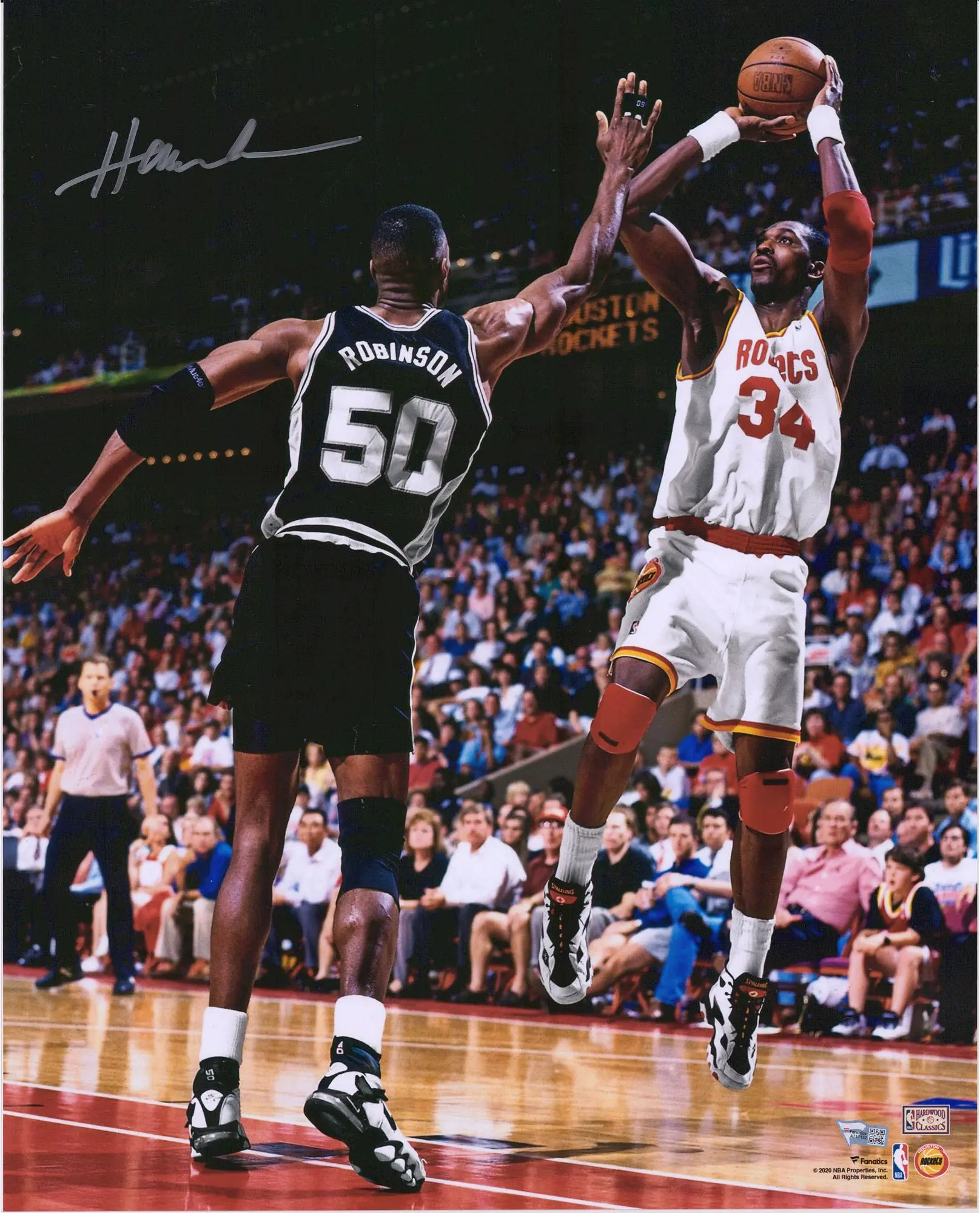 Hakeem Olajuwon Houston Rockets Autographed 16" x 20" Shot vs. David Robinson Photograph - Fanatics Authentic Certified